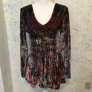 Velour One World L.S. top Vintage Look Boho Med. P